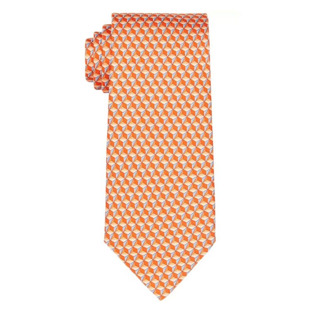 Michael Kors Mens Classic Cube Print Silk Tie Orange